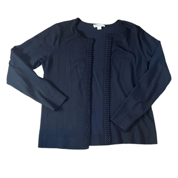 Pendleton Black classic Cardigan with beaded details size M Merino Wool - Picture 1 of 5